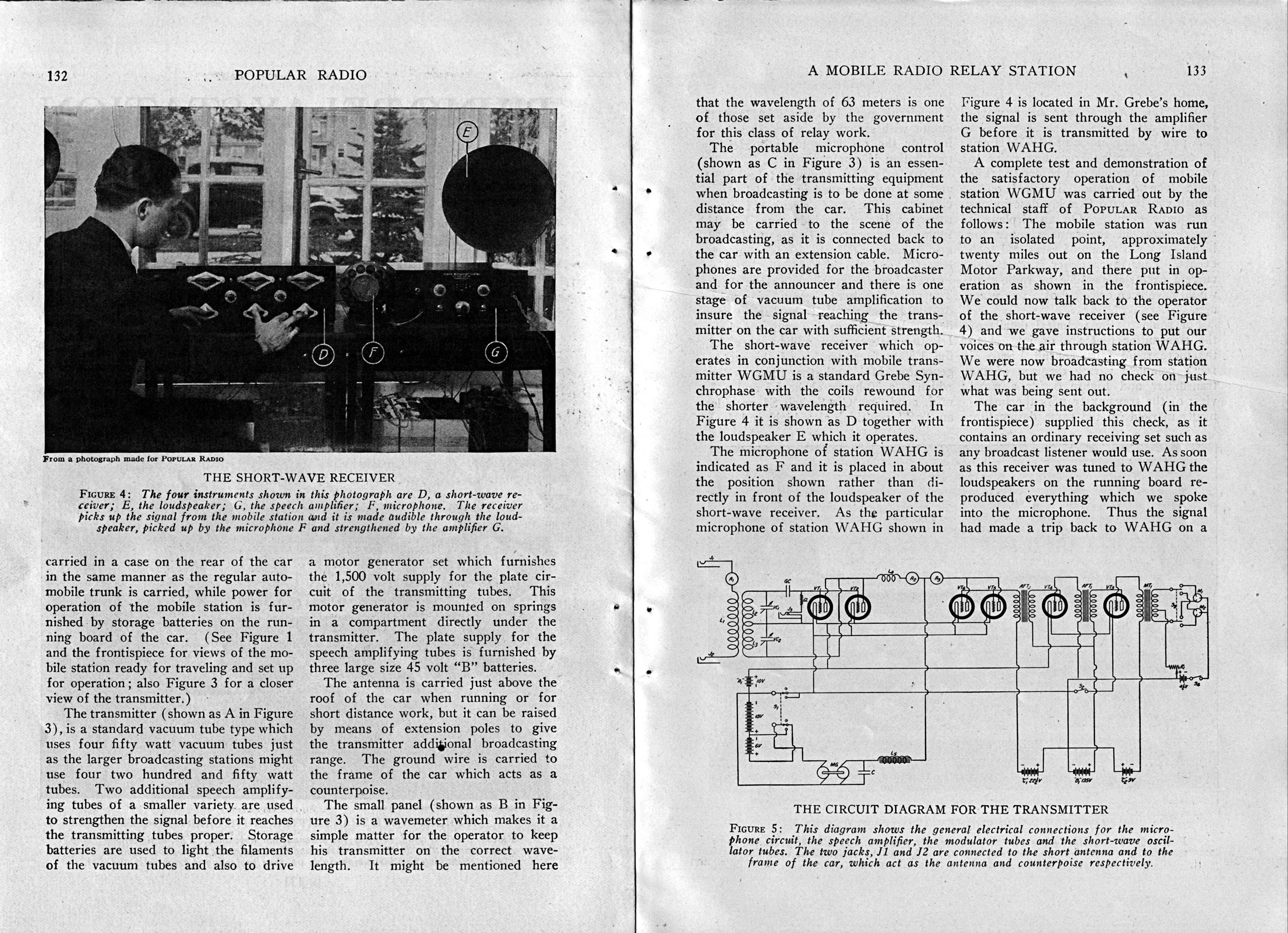 Popular Radio, August 1924, pages 132, 133 A Mobile Radio Relay Station, Popular Radio, August 1924, pages 132, 133