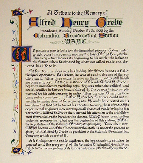 A. H. Grebe Tribute Plaque