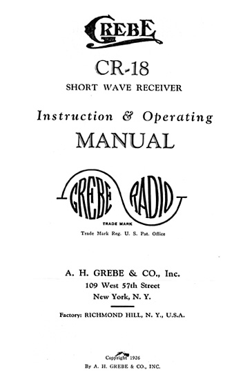 Grebe CR-18 Instruction Manual