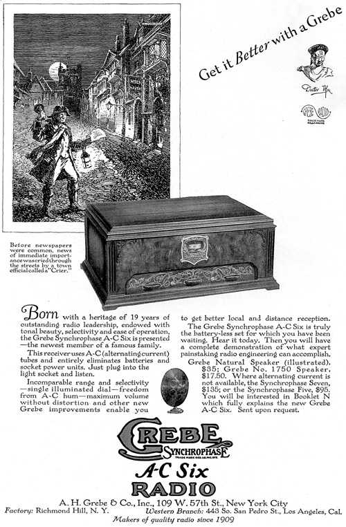 Grebe A-C Six Radio print advertisement