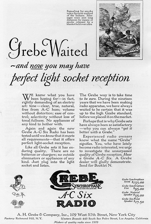 Grebe Waited radio print advertisement
