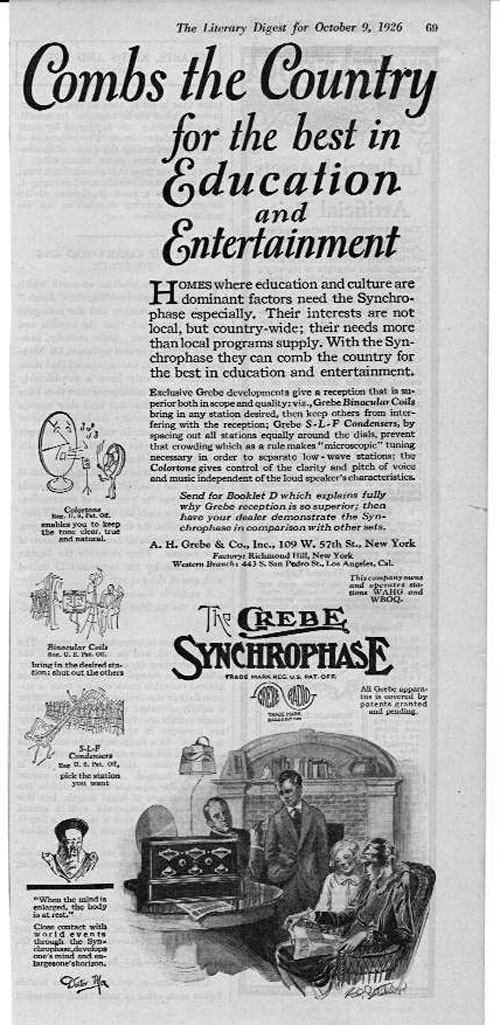 Grebe Radio Literary Digest Advertisement